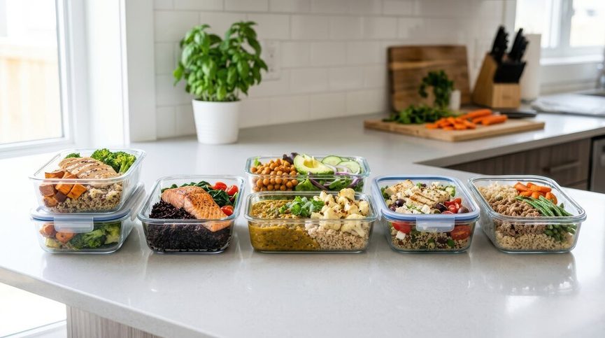 Boîtes hermétiques remplies de repas préparés à l'avance