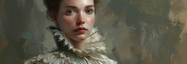 Portrait peint d'une reine historique portant une couronne et des attributs royaux