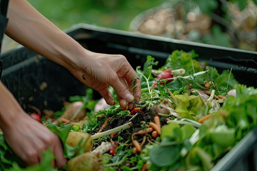 Bac à compost en bois dans un coin de jardin verdoyant