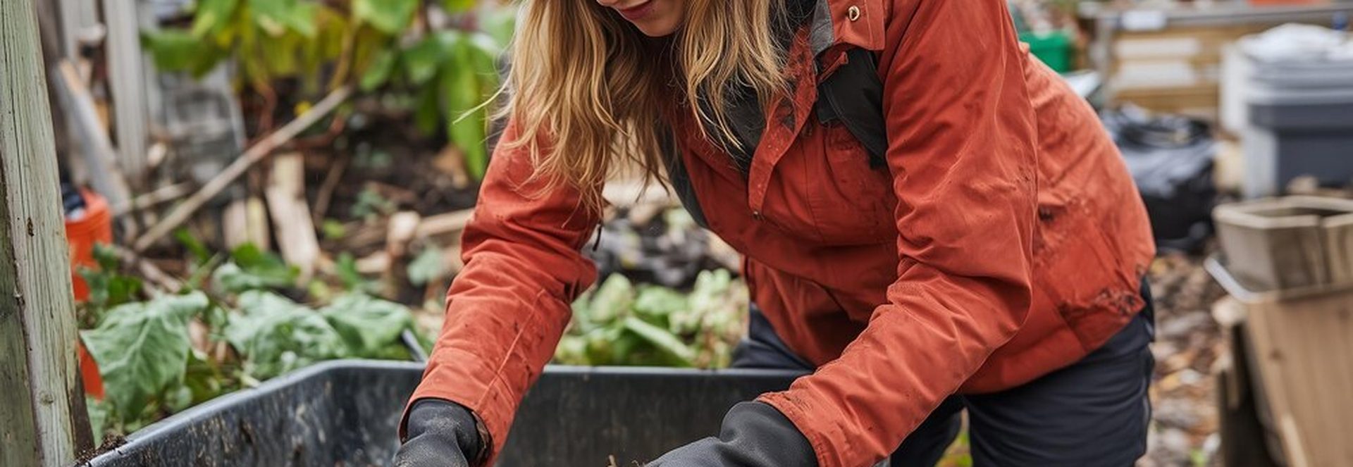 Mains de femme tenant du compost riche et sombre dans un jardin