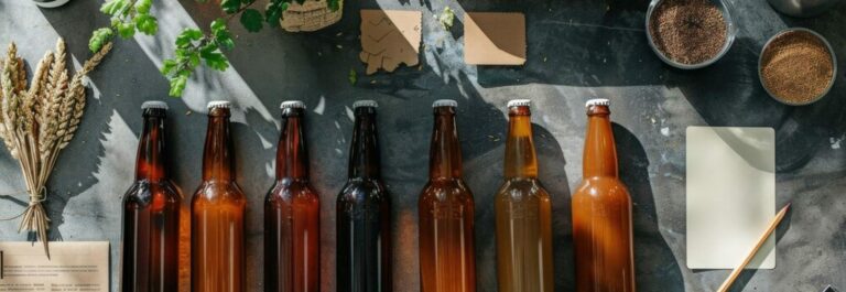 Ingrédients naturels et bocaux en verre ambré sur un plan de travail