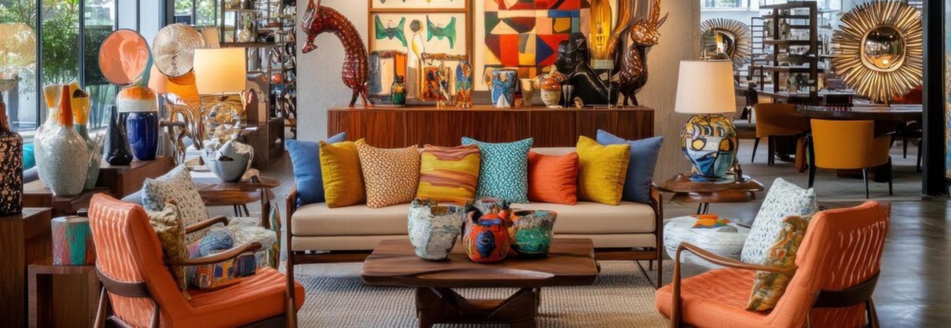Intérieur élégant avec mobilier design vintage et pièces de collection