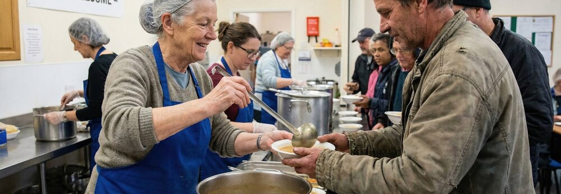 Femmes souriantes préparant de la soupe solidaire ensemble dans une cuisine communautaire